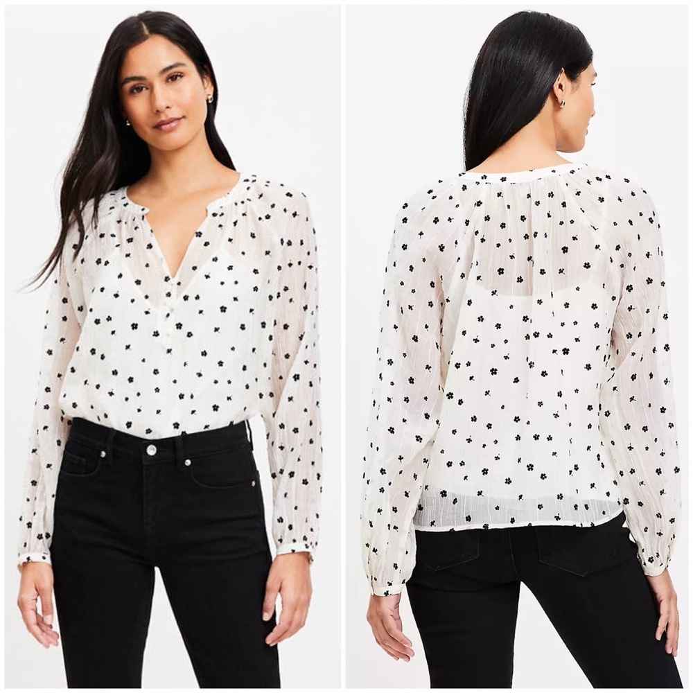 LOFT White and Black Polka Dot Blouse